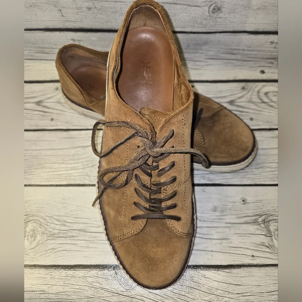 FRYE Men's Size 9.5 Loafers Brown Suede Lace Up Low Top Casual Shoes